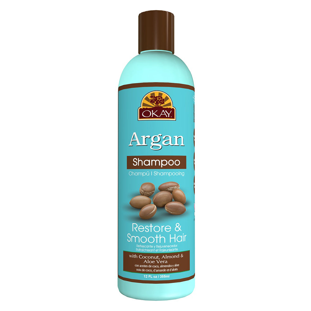 Okay Argan Shampoo Restore Hydrate and Smooth Hair for All Hair Types and Textures 12Oz (355ml)